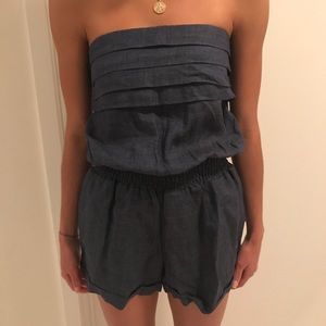100% Capri blue linen romper brand new never worn